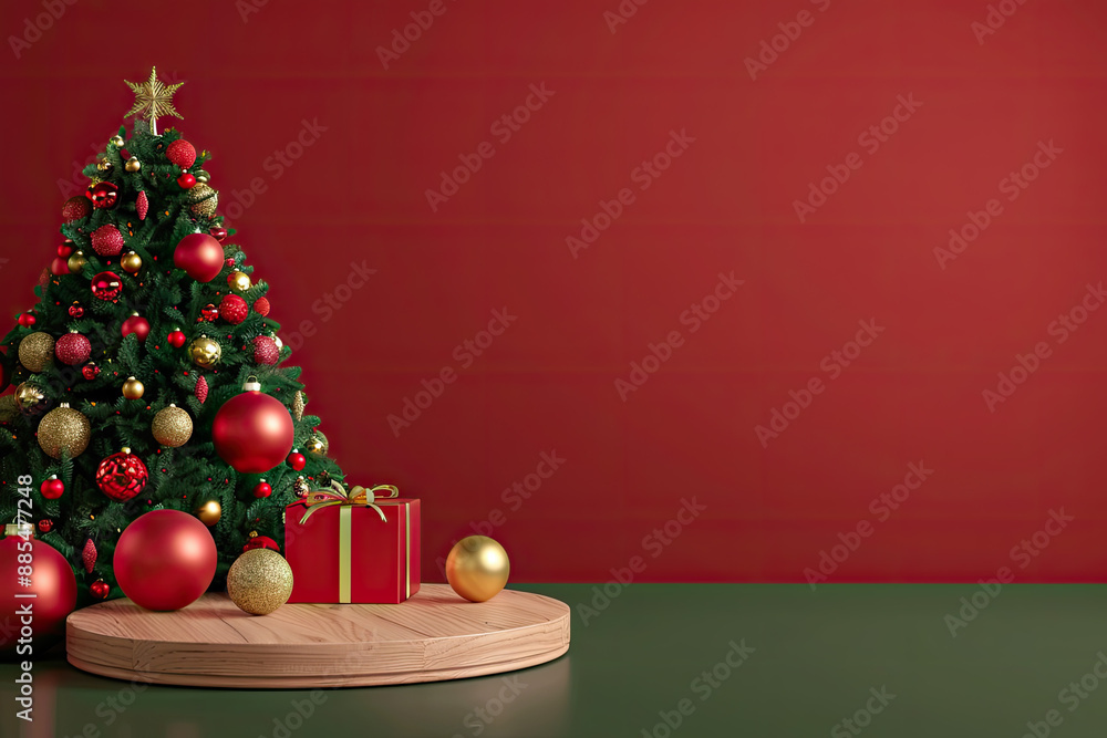 Red-green and gold tones, Christmas tree on the background, Christmas theme, gift Red-green and gold tones, Christmas tree on the background, Christmas theme, gift