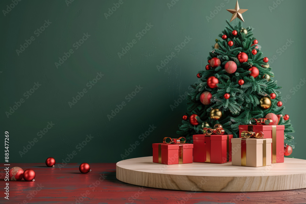 Red-green and gold tones, Christmas tree on the background, Christmas theme, gift Red-green and gold tones, Christmas tree on the background, Christmas theme, gift