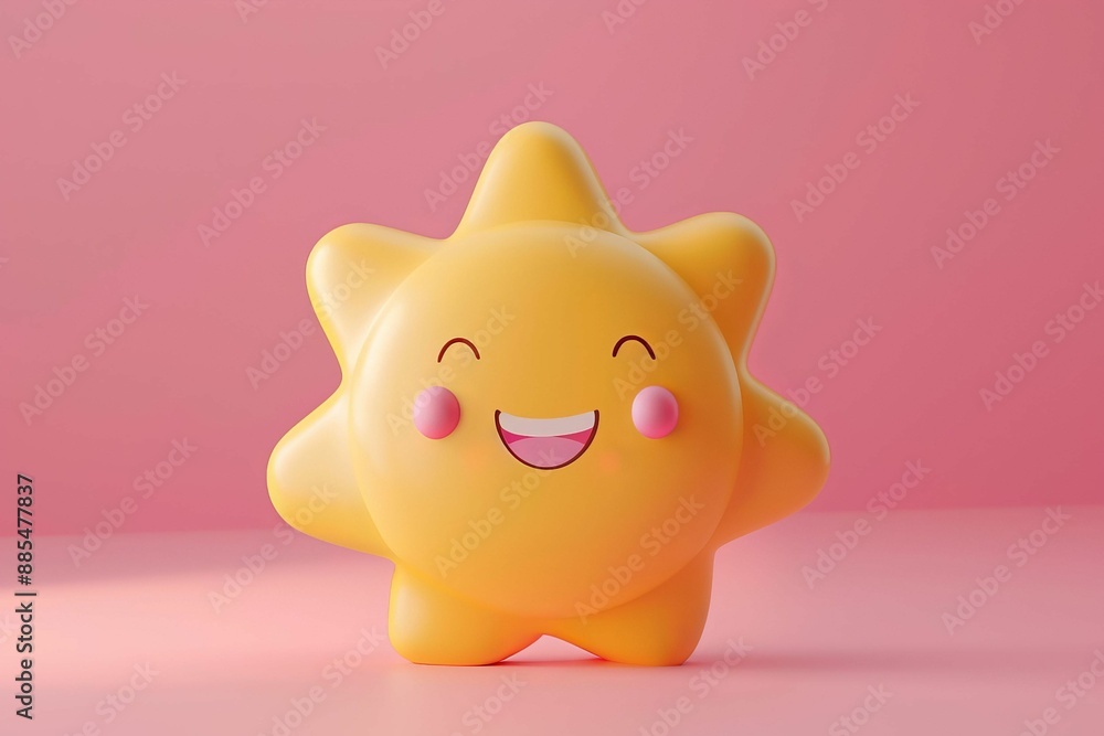 Adorable smiling sun character with pink cheeks and closed eyes, set against a pink background, evoking happiness and cheerfulness. Adorable smiling sun character with pink cheeks and closed eyes, set against a pink background, evoking happiness and cheerfulness.