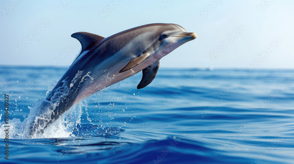 Naklejka premium A bottlenose dolphin leaps out of the water.