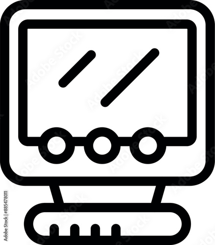Line art icon of a desktop computer representing outdated technology