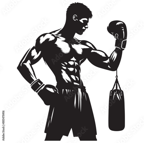 
A boxer stands with pose vector silhouette Isolated vector on white Background.