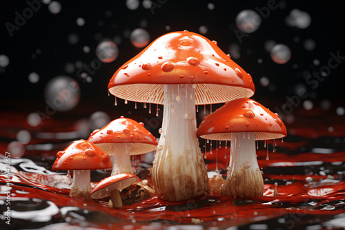 a group of mushrooms with water droplets on them photo