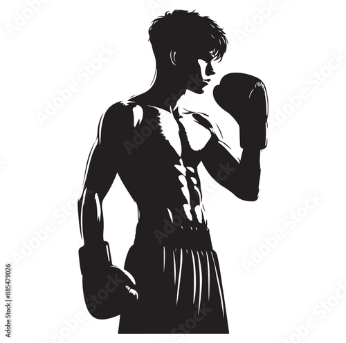 
A boxer stands with pose vector silhouette Isolated vector on white Background.