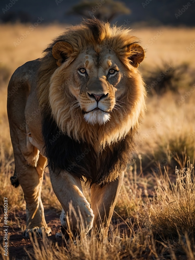 Regal Lion Strolling Through African Wildernes Regal Lion Strolling Through African Wildernes