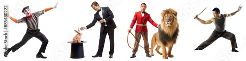 Circus Performers Including Mime Magician Lion Tamer and Acrobat
