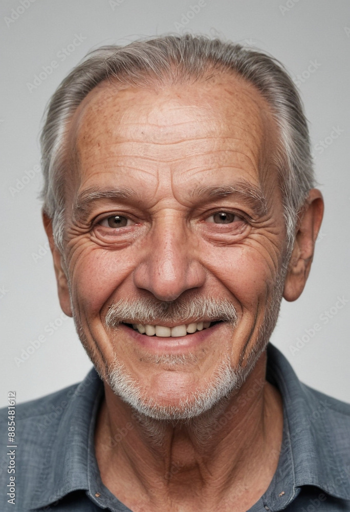 Obraz premium Portrait view of a regular happy smiling Bosnia and Herzegovina old man, ultra realistic, candid, social media, avatar image, plain solid background