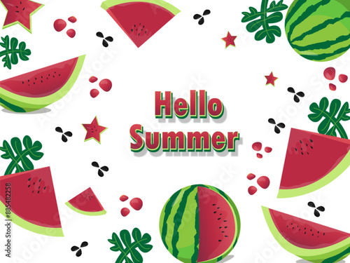 Hello summer background watermelon pattern