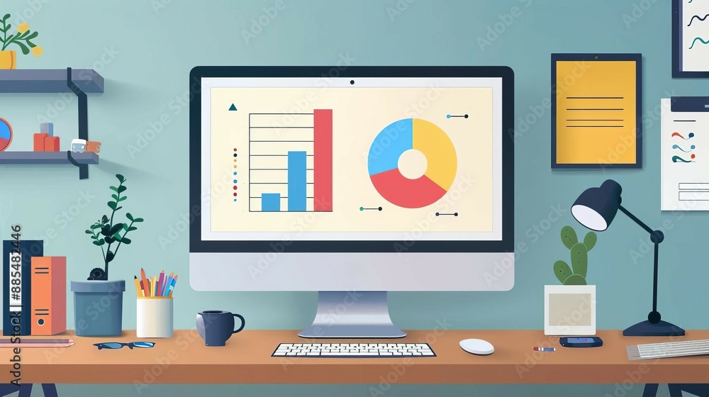 Optimized challenge monitors, flat design, front view, innovation theme, cartoon drawing, colored pastel Optimized challenge monitors, flat design, front view, innovation theme, cartoon drawing, colored pastel