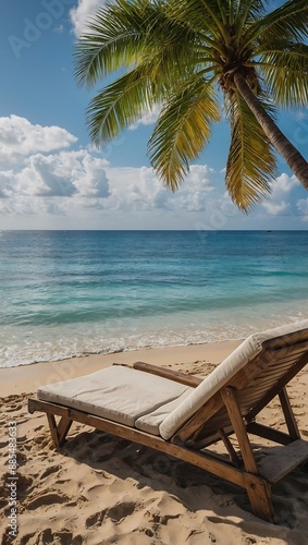 Relaxing tropical beach backdrop with sunbathing gea photo