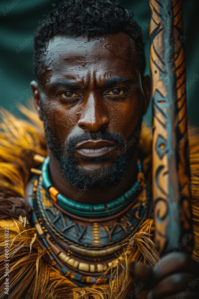 Close-up of face African warrior, front view Close-up of face African warrior, front view