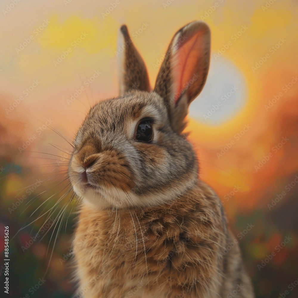 Fototapeta premium Portrait of a bunnys inside while playing during sunset 