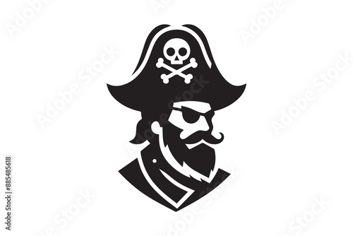 Pirate silhouette with sword, hat, and coat. Pirate Head Hat Beard Warrior Graphic Silhouette