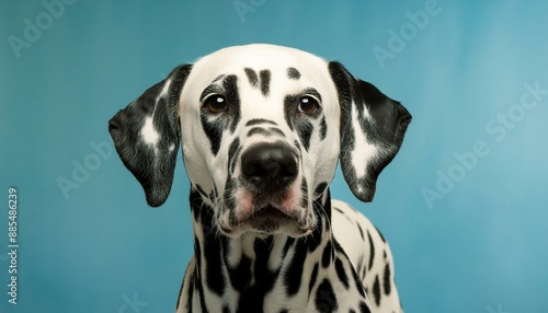 Majestic dalmatian dog standing against a blue backdrop