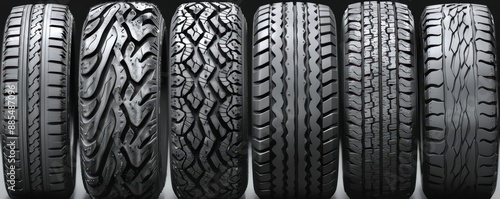 Highresolution image of tire tread patterns, emphasizing the texture and design of automotive tires, ideal for a detailed background photo