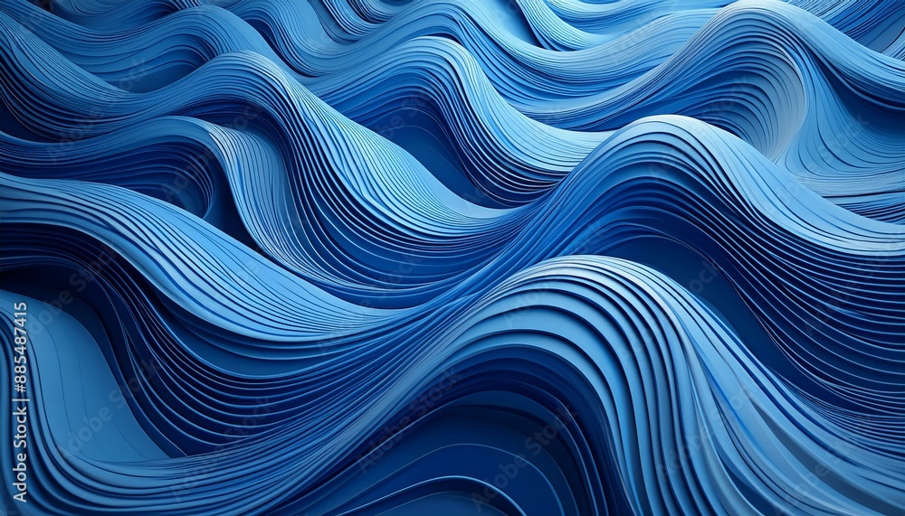 Three dimensional render of blue wavy pattern Three dimensional render of blue wavy pattern