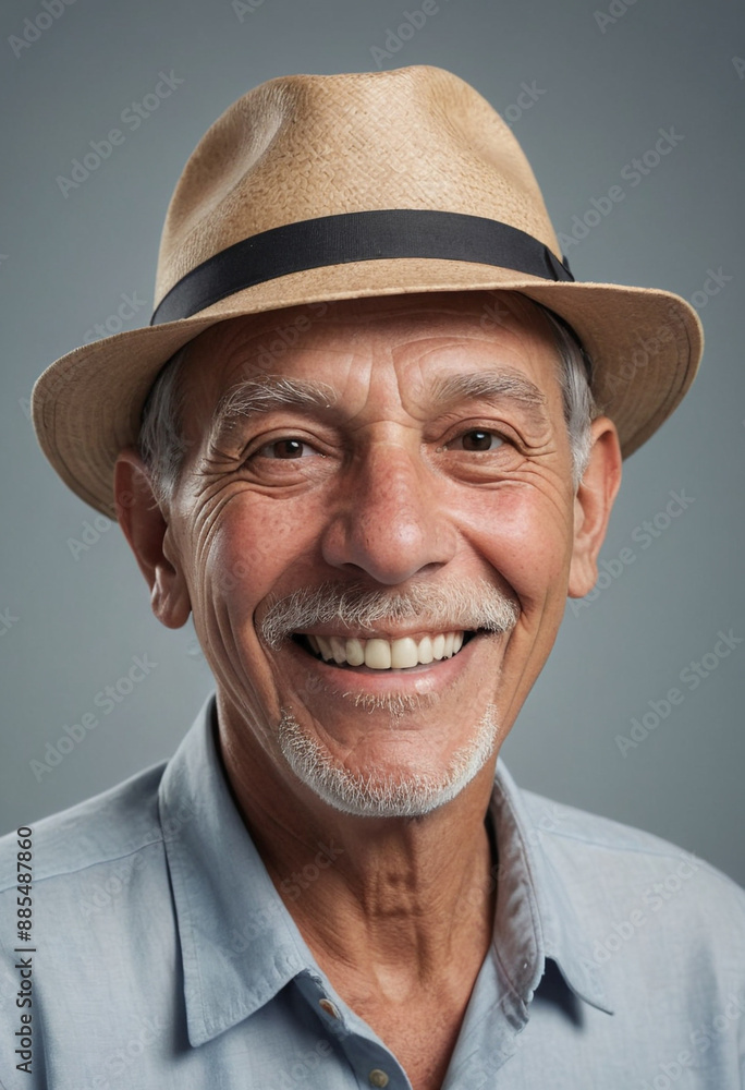 Portrait view of a regular happy smiling Panama old man, ultra realistic, candid, social media, avatar image, plain solid background Portrait view of a regular happy smiling Panama old man, ultra realistic, candid, social media, avatar image, plain solid background