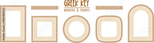 Greek key pattern, seamless borders collection. Decorative ancient meander, greece border ornament set with repeated geometric motif. Vector EPS10.