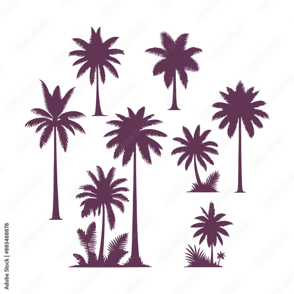 Palm Tree vector Palm tree silhouette Coconut tree vector silhouette symbols vector isolated on White background, Design of palm trees for posters, banners and promotional items. Vector illustration Palm Tree vector Palm tree silhouette Coconut tree vector silhouette symbols vector isolated on White background, Design of palm trees for posters, banners and promotional items. Vector illustration