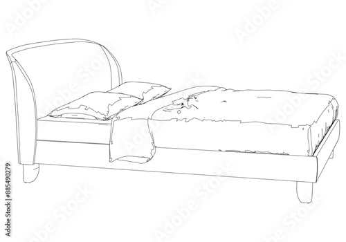 Bed Isolated on White Background. Line Graphics Icon, Vector Illustration for Furniture Concepts and Interior Design