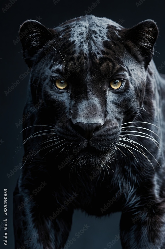 Obraz premium Template of a black panther with a black background.