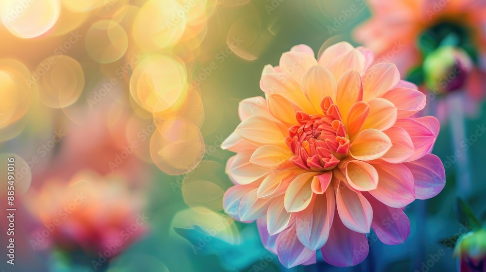 Obraz premium Vivid nature close up of blooming dahlia with outdoor bright colors