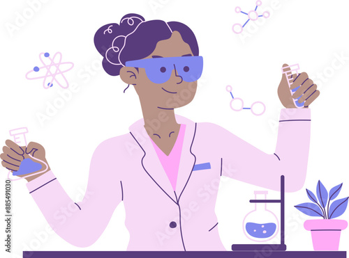 Africa American Female scientist in Laboratory wearing white coat holding tube Illustration