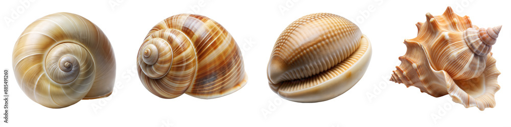 Collection of Four Beautiful Sea Shells on Transparent Background Collection of Four Beautiful Sea Shells on Transparent Background