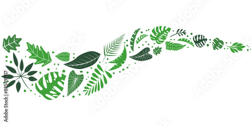 Summer green leaves decoration pattern. Tropical green leaves wave graphic. Vector illustraiton.