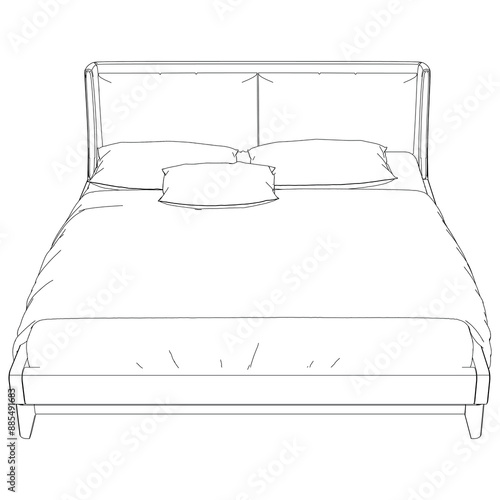 Bed Isolated on White Background. Line Graphics Icon, Vector Illustration for Furniture Concepts and Interior Design