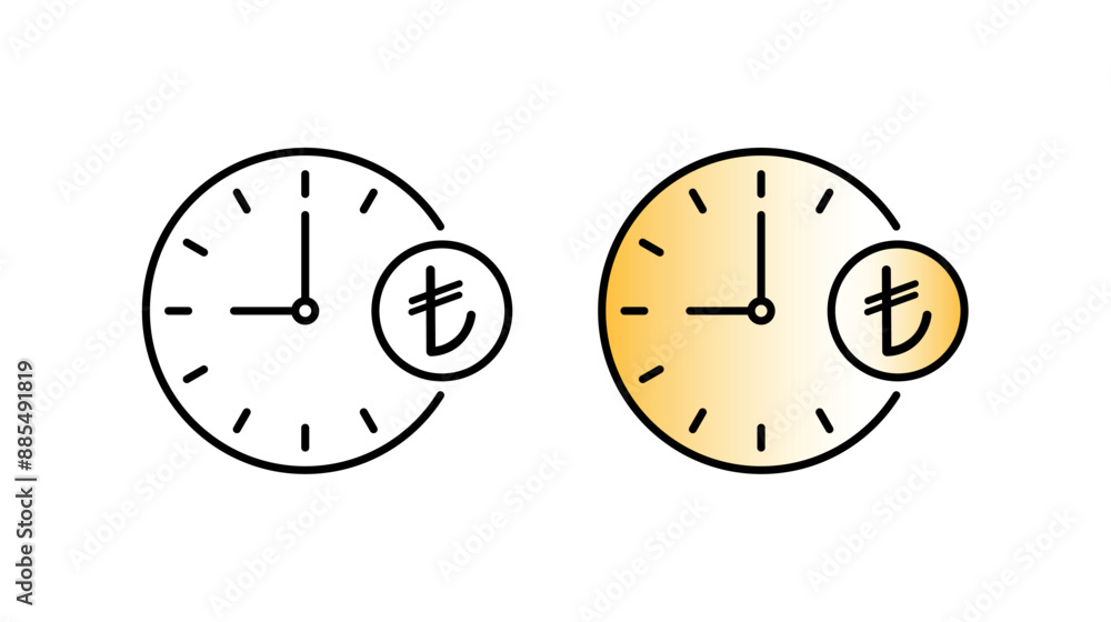 analog clock and turkish lira symbol. turkish lira symbol and clock concept analog clock and turkish lira symbol. turkish lira symbol and clock concept