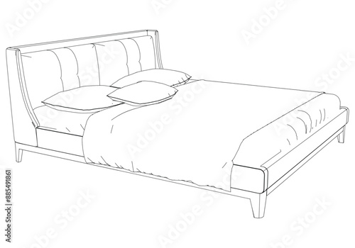 Bed Isolated on White Background. Line Graphics Icon, Vector Illustration for Furniture Concepts and Interior Design