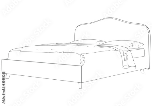 Bed Isolated on White Background. Line Graphics Icon, Vector Illustration for Furniture Concepts and Interior Design