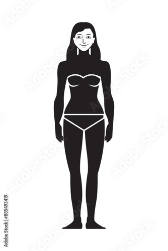 Woman body front and back view vector illustration. Anatomy of healthy female body shapes. Figure, standing full height. Vector fashion silhouette outline