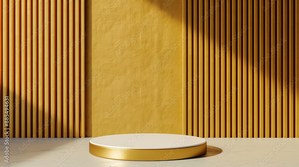 3D podium on a brushed brass background warm golden tones with fine linear texture 3D podium on a brushed brass background warm golden tones with fine linear texture