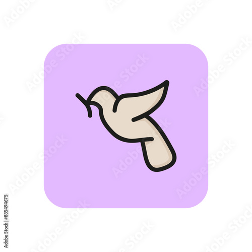 Pigeon with twig line icon. Christmas Dove, Valentine Day, Peace Day. Holiday concept. Vector illustration can be used for topics like traditional symbols, love, message