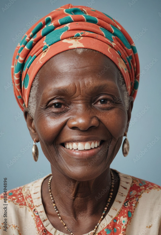 Portrait view of a regular happy smiling Gambia old woman, ultra realistic, candid, social media, avatar image, plain solid background Portrait view of a regular happy smiling Gambia old woman, ultra realistic, candid, social media, avatar image, plain solid background
