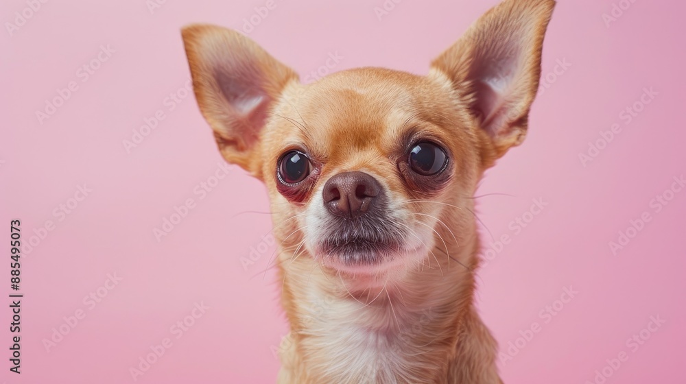 Obraz premium Chihuahua dog on pink backdrop for veterinary store promotion