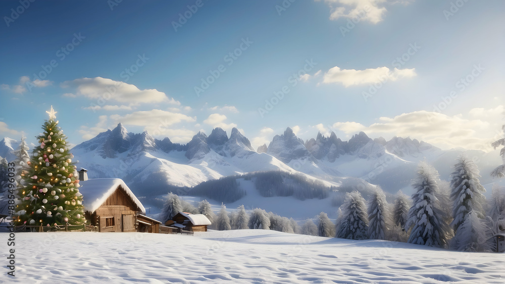 Winter landscape with Christmas tree Winter landscape with Christmas tree