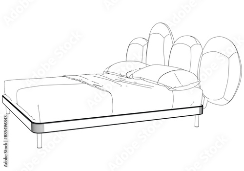 Bed Isolated on White Background. Line Graphics Icon, Vector Illustration for Furniture Concepts and Interior Design