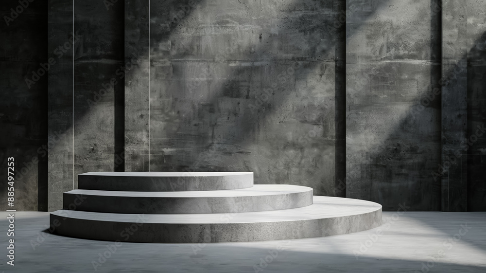 3D podium on a pewter background dark and muted with a soft matte texture 