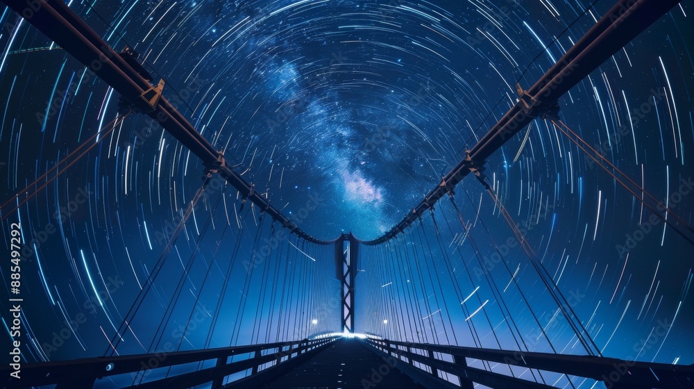 Fototapeta premium Starry Bridge Capturing the Beauty of Connection and Innovation in the Night Sky