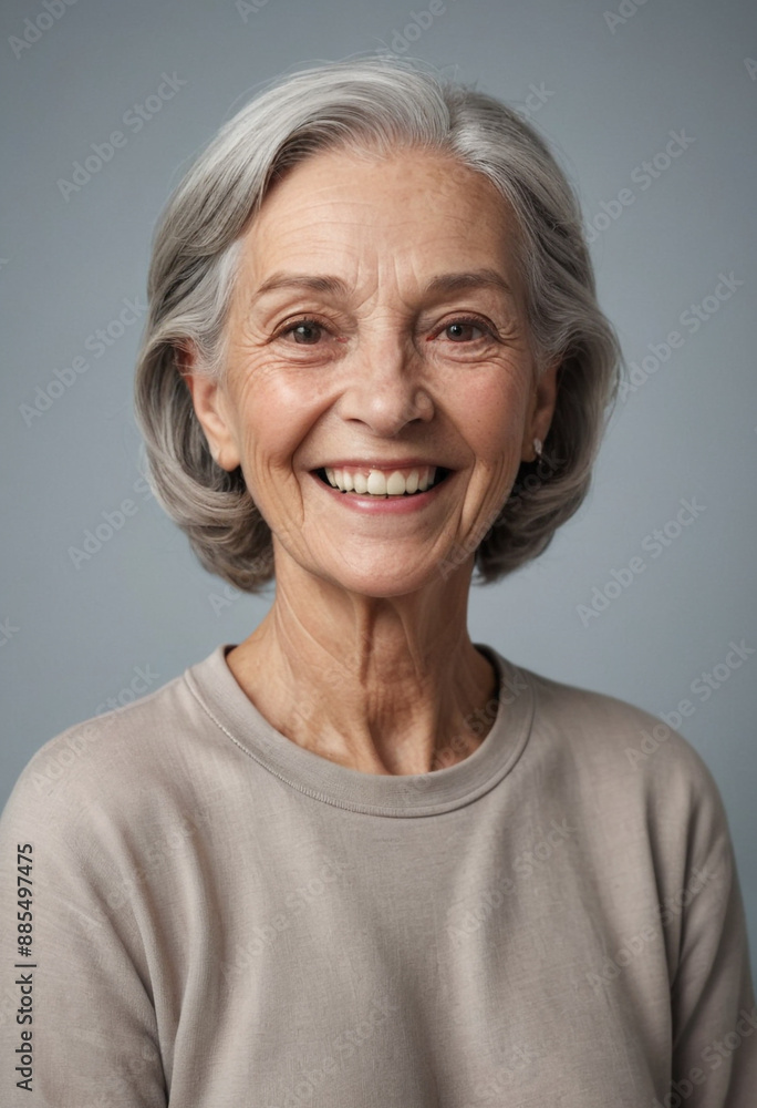 Portrait view of a regular happy smiling Georgia old woman, ultra realistic, candid, social media, avatar image, plain solid background