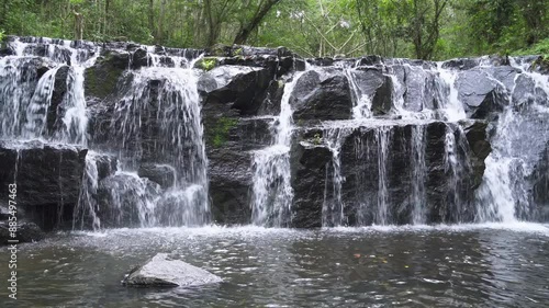 Beautiful waterfall cliff in tropical forest at Namtok Samlan National Park, Saraburi, Thailand