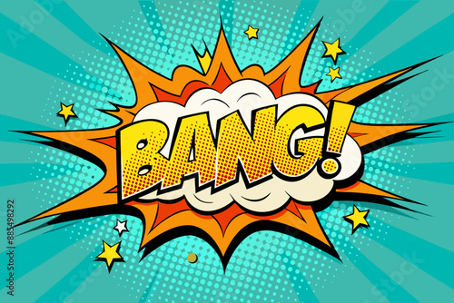 The word "bang" drawn in pop art style. words of surprise. Vector illustration 