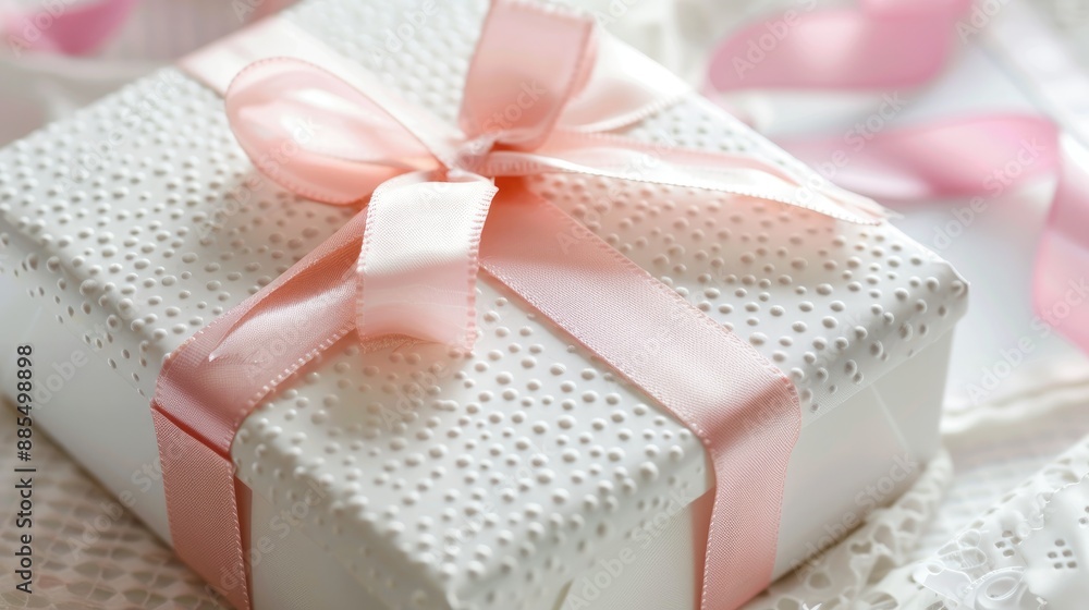 White box adorned with pink ribbon White box adorned with pink ribbon