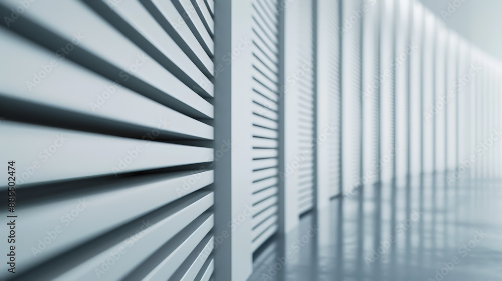 Obraz premium Close up of a sleek wall with light highlighting vertical grooves modern architecture light gray tones 