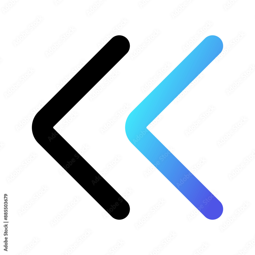 Vector double arrow chevron left icon. Black, white background. Perfect for app and web interfaces, infographics, presentations, marketing, etc. Vector double arrow chevron left icon. Black, white background. Perfect for app and web interfaces, infographics, presentations, marketing, etc.
