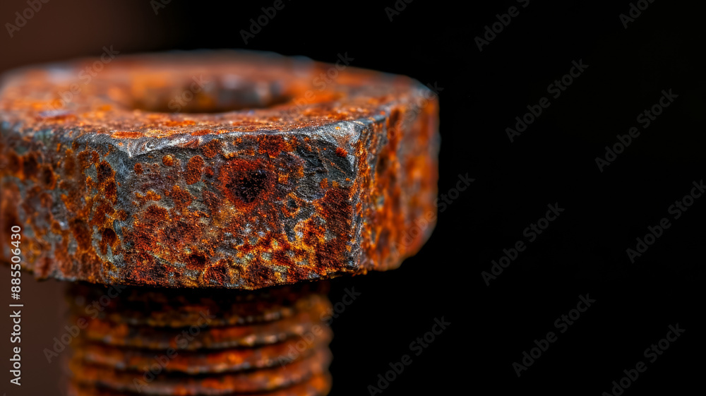Macro of corroded iron bolt with detailed rust patterns and rich earthy colors Macro of corroded iron bolt with detailed rust patterns and rich earthy colors