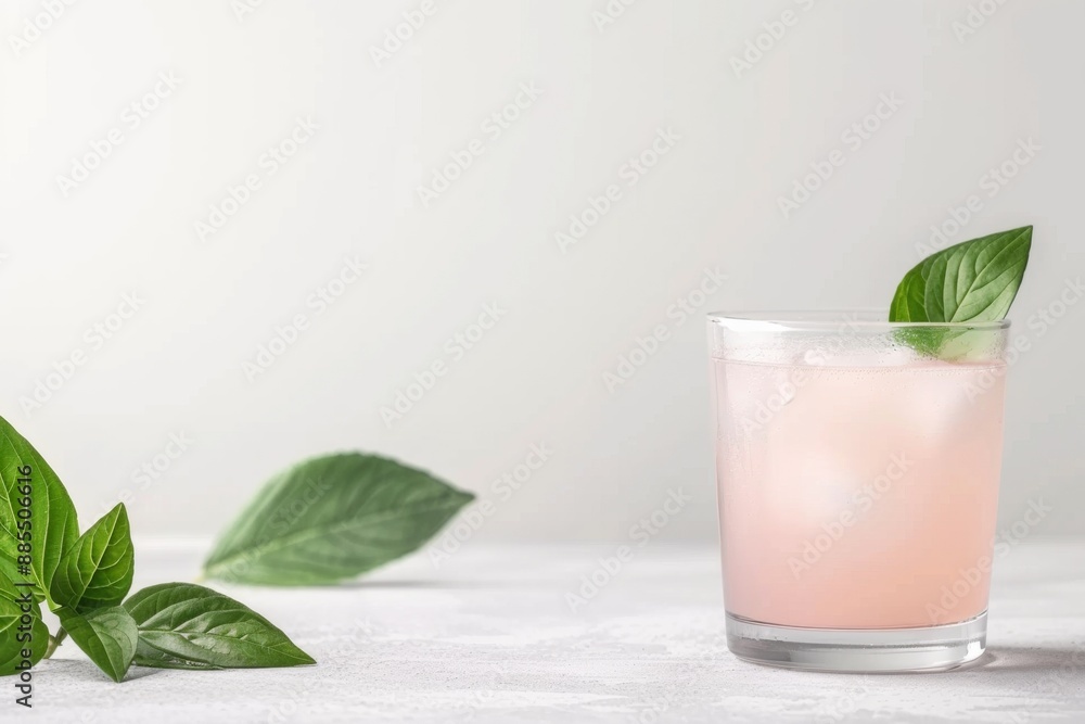 Refreshing Basil Grapefruit Cocktail in a Glass with Green Leaf Garnish Refreshing Basil Grapefruit Cocktail in a Glass with Green Leaf Garnish